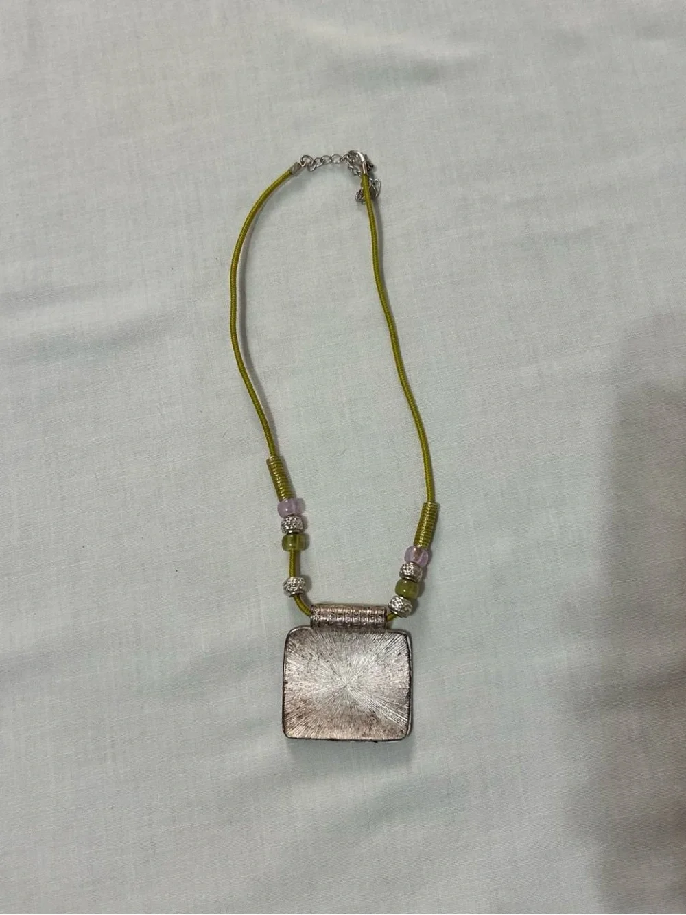 Vintage Light Green & Pink Beaded Large Pendant Necklace
